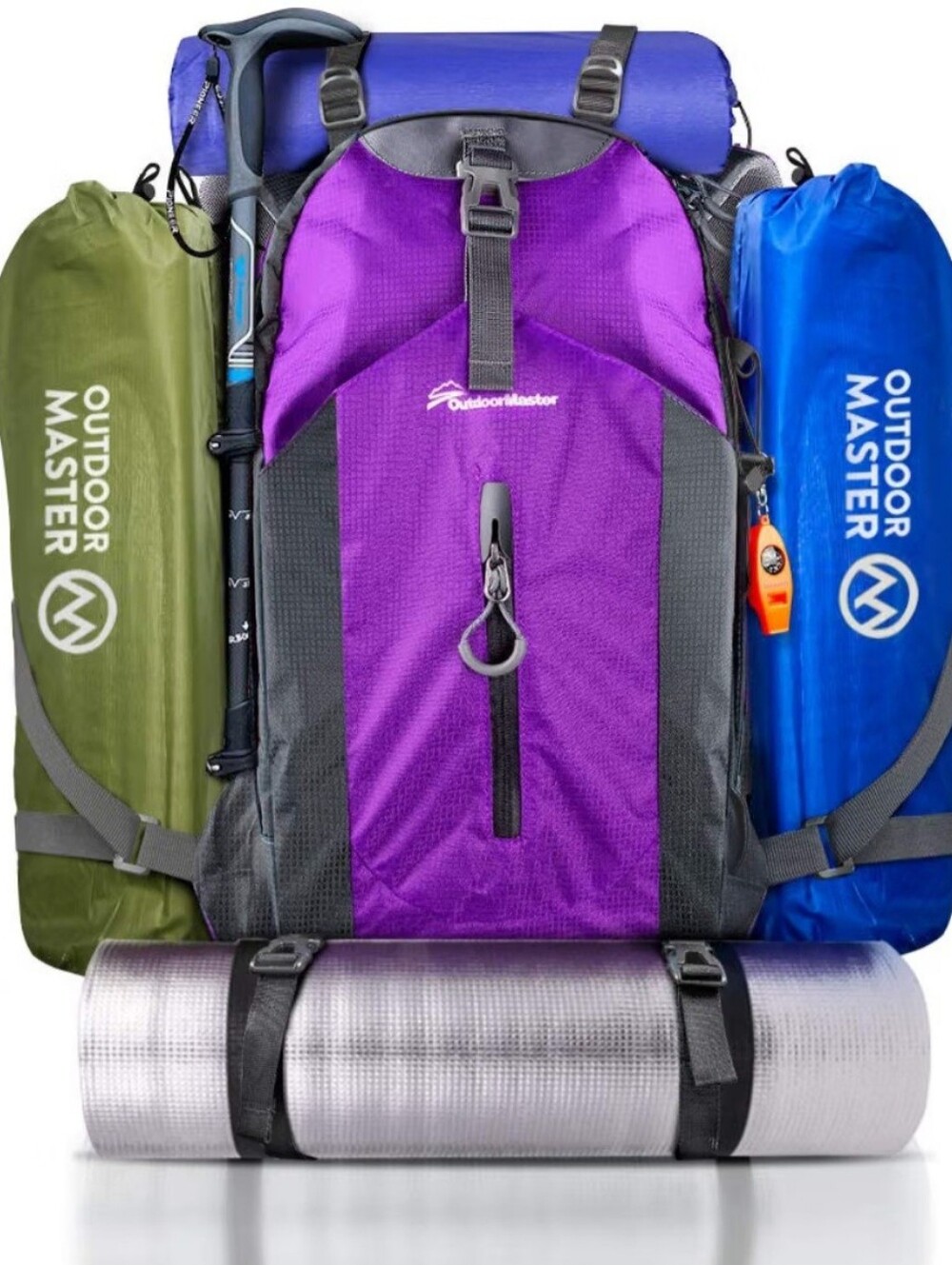 OutdoorMaster Hiking Travel Backpack 45L - w/Waterproof Cover - Purple - Picture 5 of 8